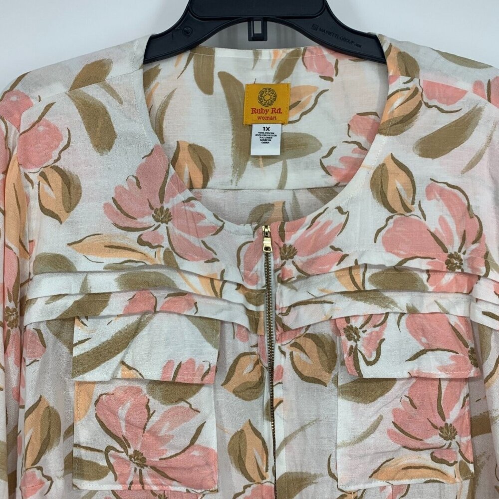 Ruby Rd. Jacket Floral Print Full Zip Front Roll … - image 2